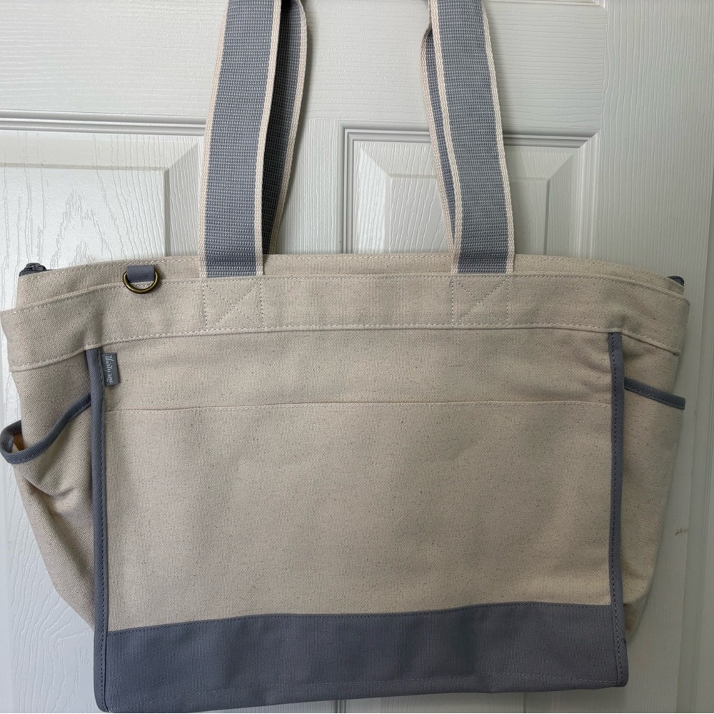 Thirty-One Gray and Cream Tote Bag with Durable Design